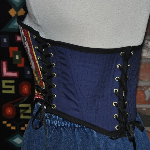 NEW Reversible Lace-up, Bustier Corset, Sunflowers Apples & Denim Upcycled   M - Picture 9 of 9